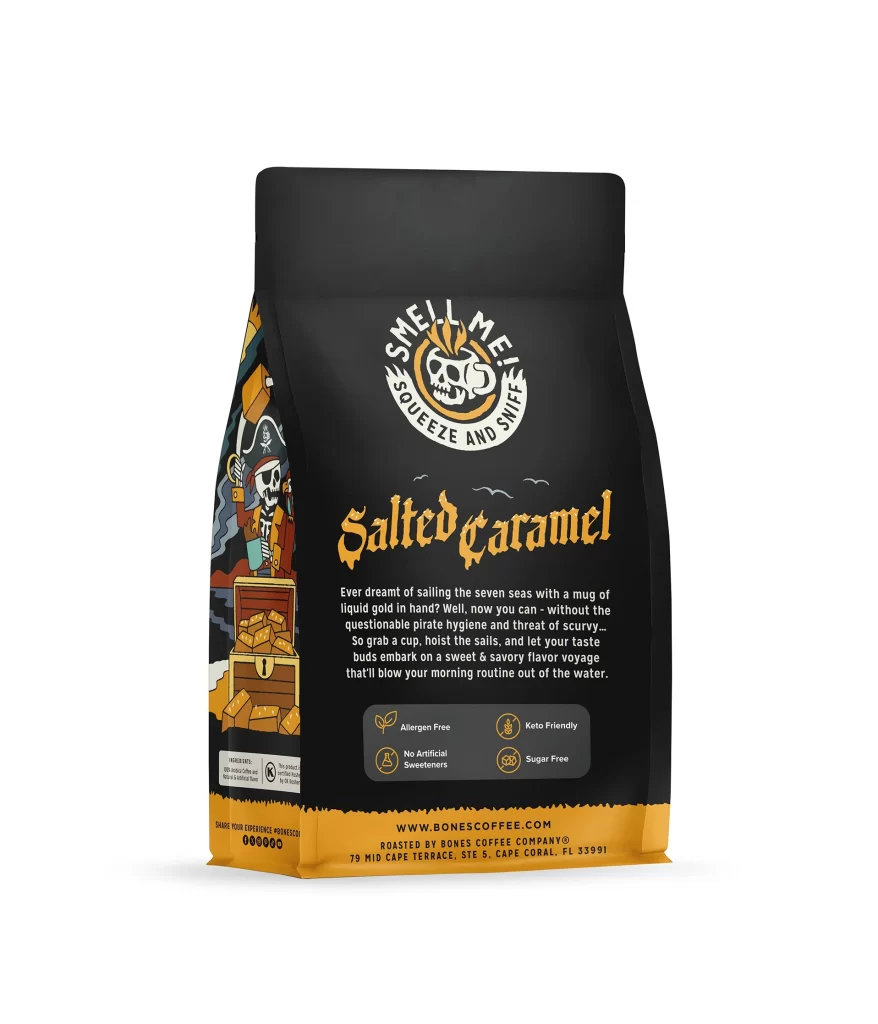 Bones Coffee Salted Caramel Coffee Bag Back Packaging
