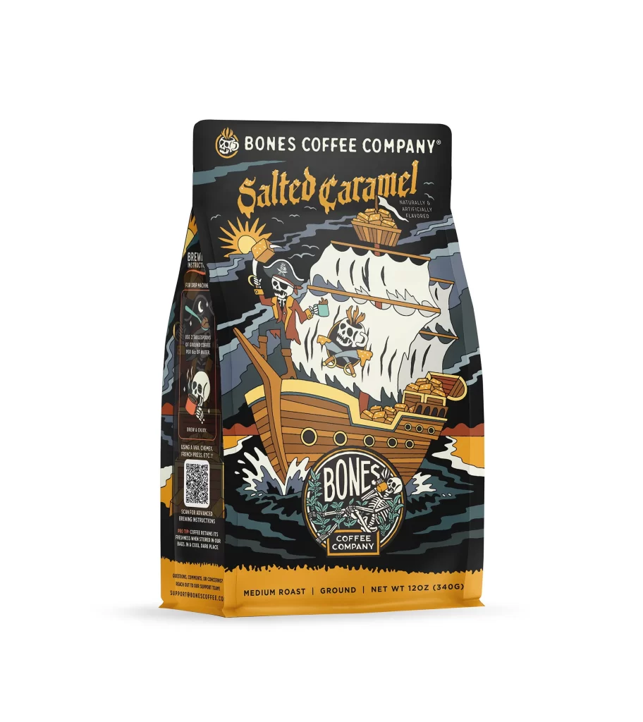 Bones Coffee Salted Caramel Coffee Bag Front Packaging