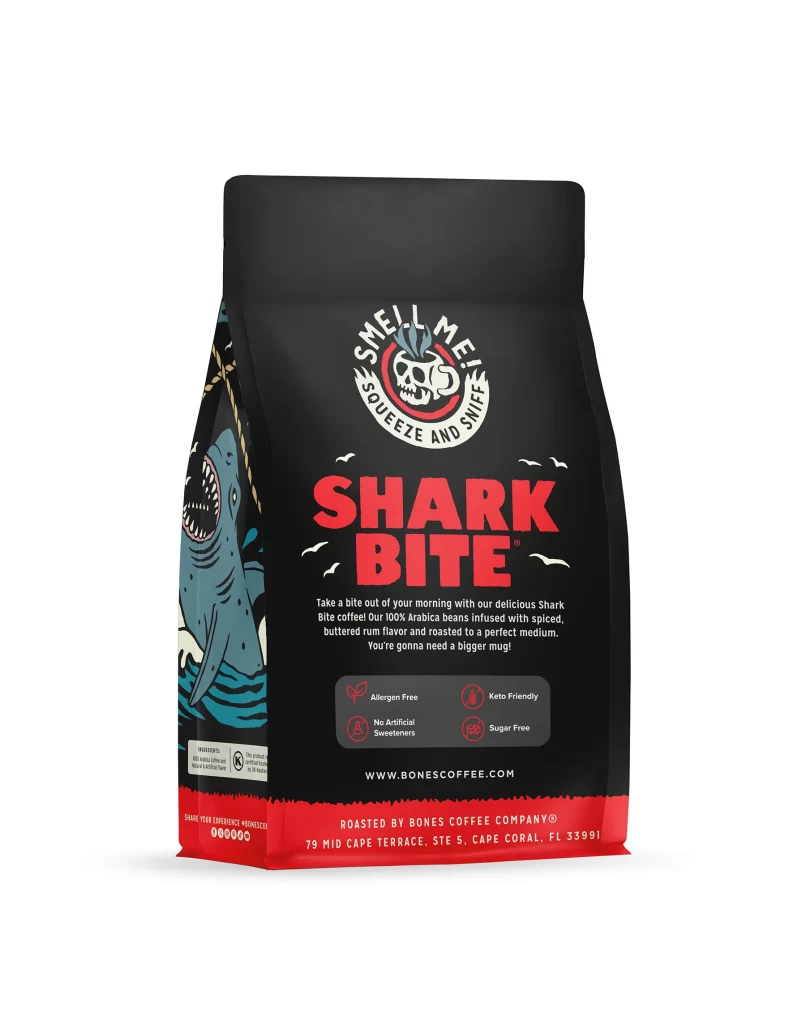 Bones Coffee Shark Bite Coffee Bag Back Packaging