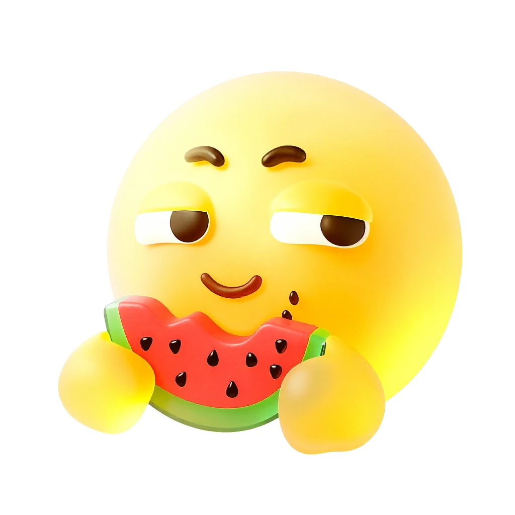 3D Smiley Emoji Eating Watermelon Slice