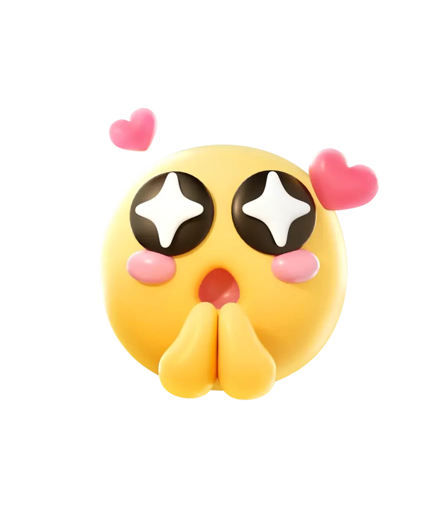 3D Smiley Emoji Star Eyes Pink Hearts