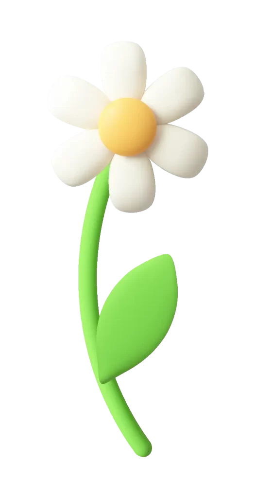 3D White Daisy Flower Curved Stem Icon