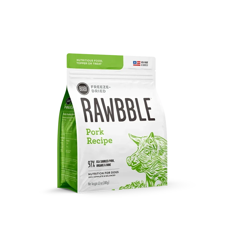 Bixbi Rawbble Pork Recipe Dog Food Packaging