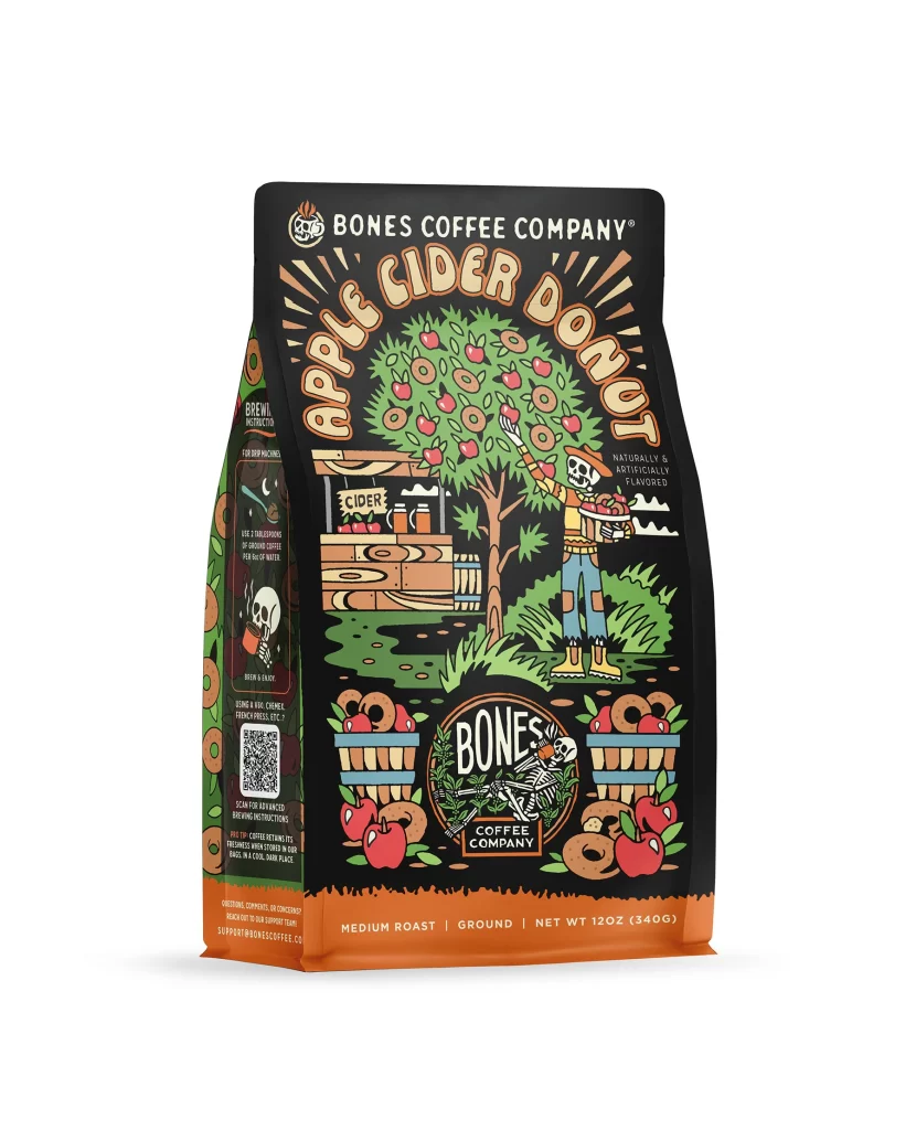 Bones Coffee Apple Cider Donut Coffee Bag Front Packaging