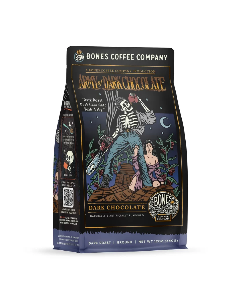 Bones Coffee Army of Dark Chocolate Coffee Bag Front Packaging