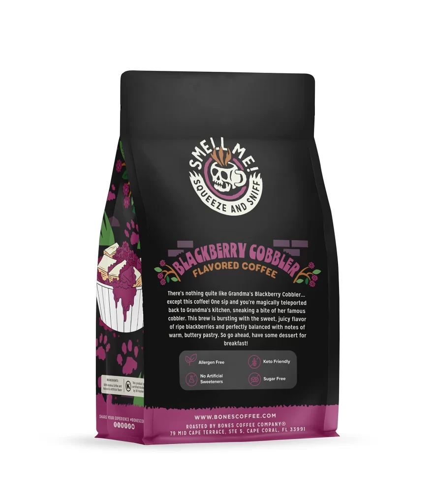 Bones Coffee Blackberry Cobbler Coffee Bag Back Packaging