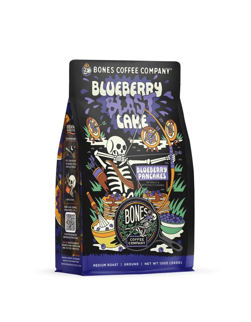 Bones Coffee Blueberry Blast Cake Coffee Bag Front Packaging