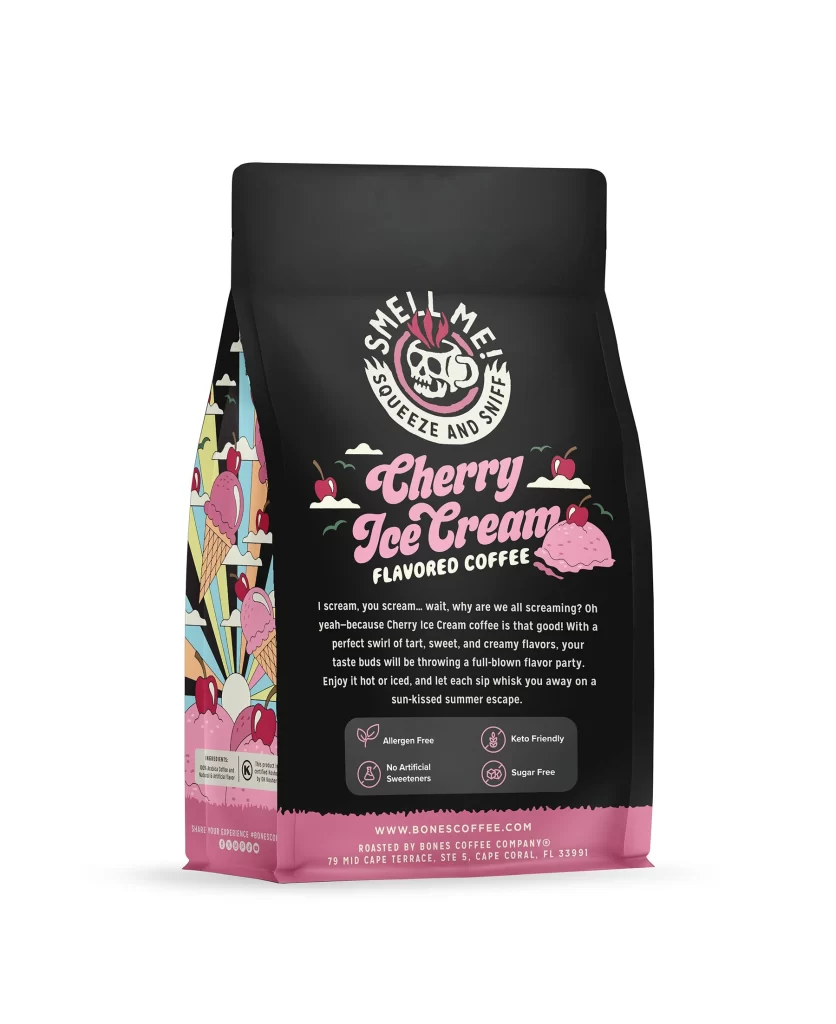 Bones Coffee Cherry Ice Cream Coffee Bag Back Packaging