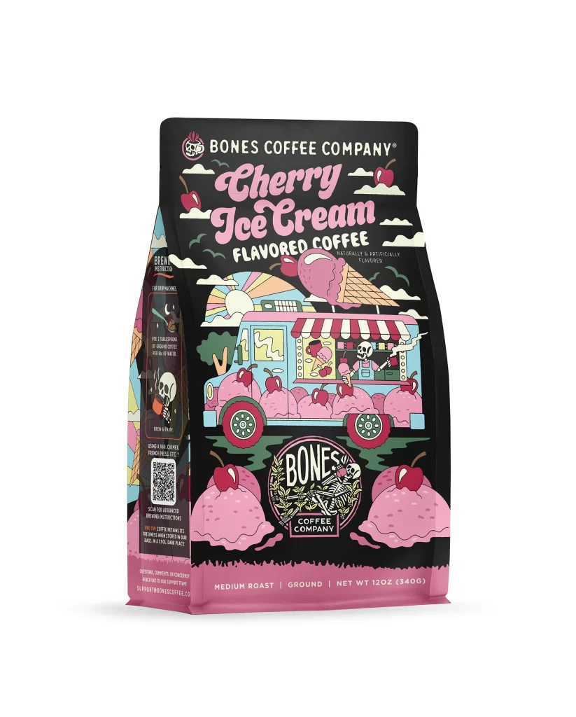 Bones Coffee Cherry Ice Cream Coffee Bag Front Packaging