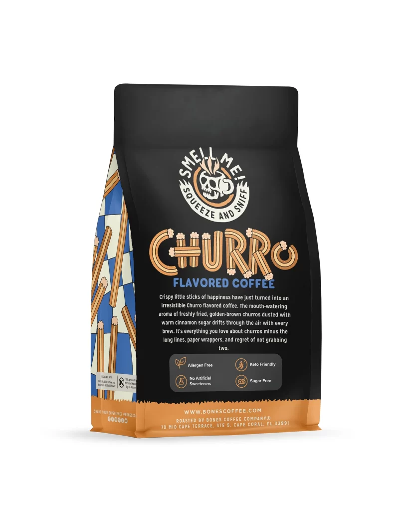 Bones Coffee Churro Coffee Bag Back Packaging