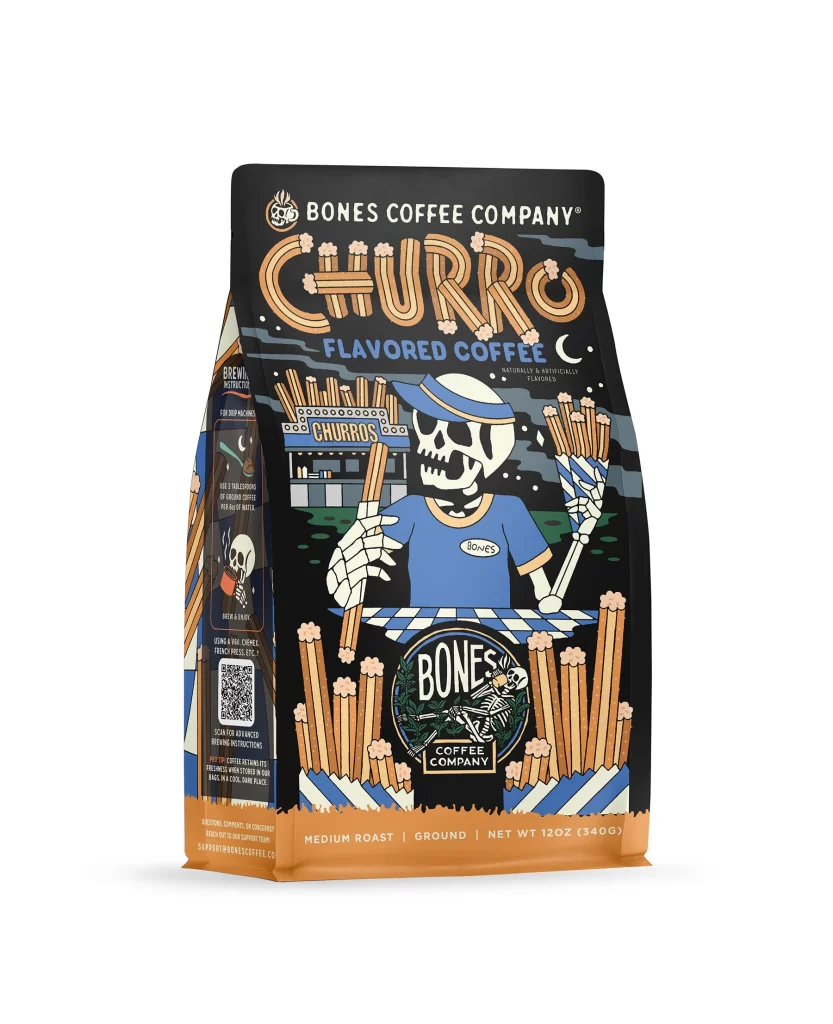 Bones Coffee Churro Coffee Bag Front Packaging