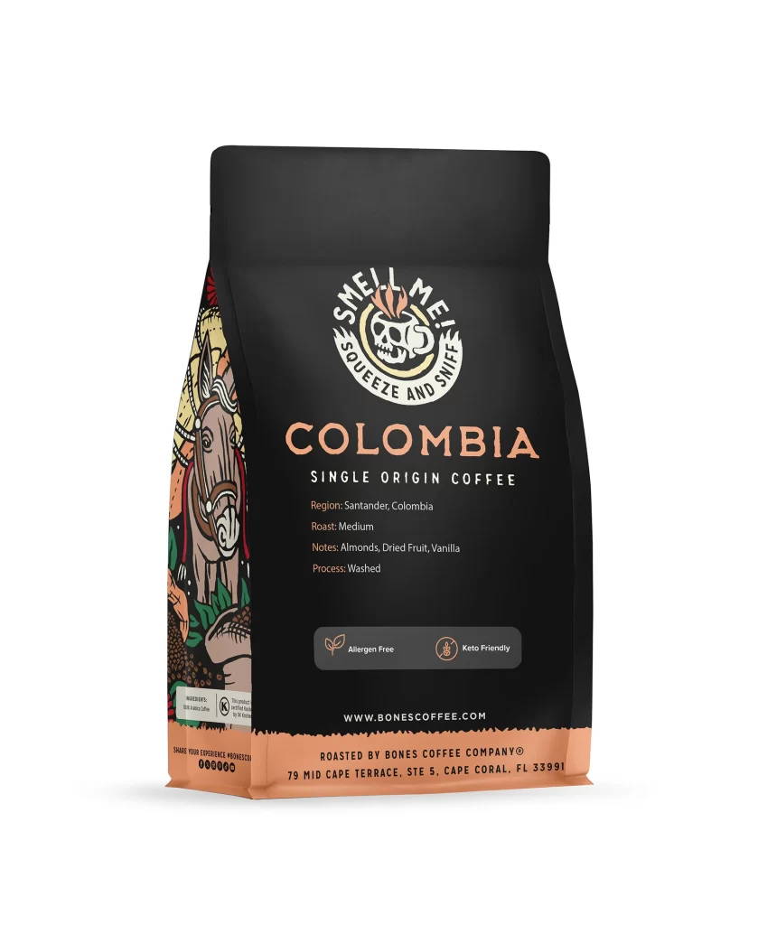 Bones Coffee Colombia Single Origin Coffee Bag Back Packaging