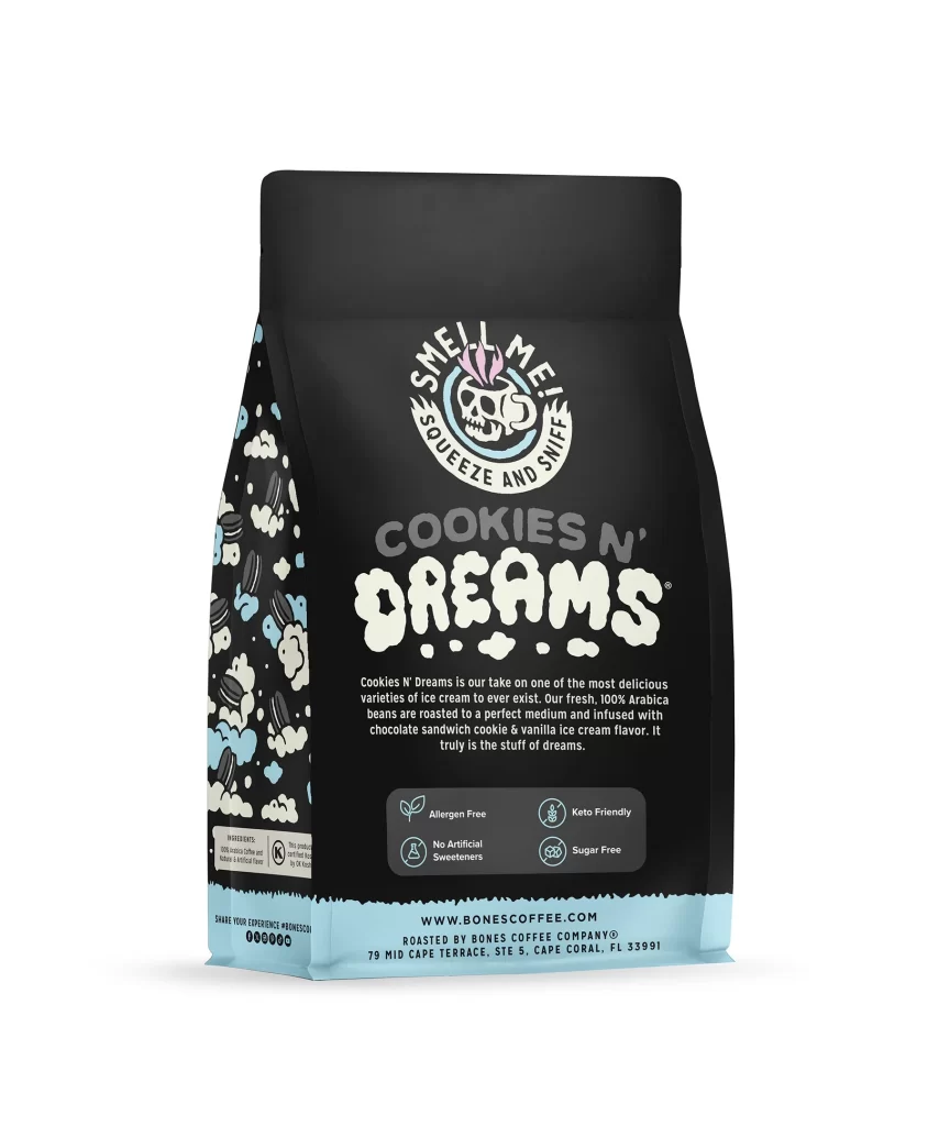 Bones Coffee Cookies N Dreams Coffee Bag Back Packaging