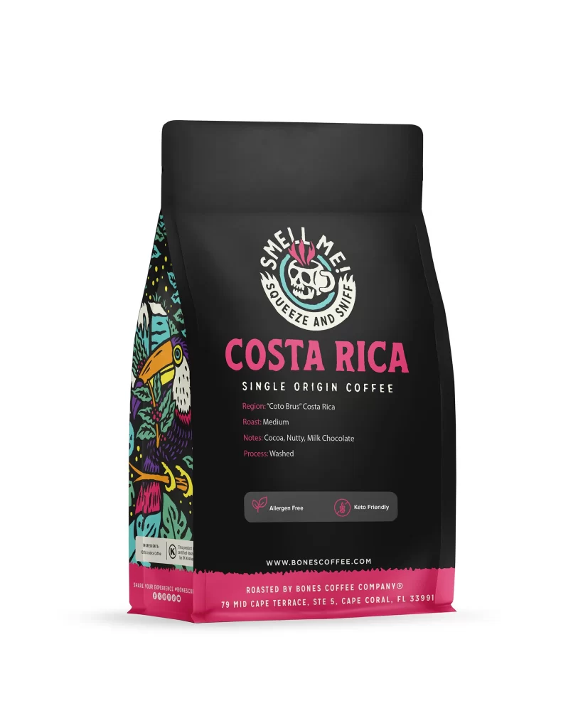 Bones Coffee Costa Rica Single Origin Coffee Bag Back Packaging