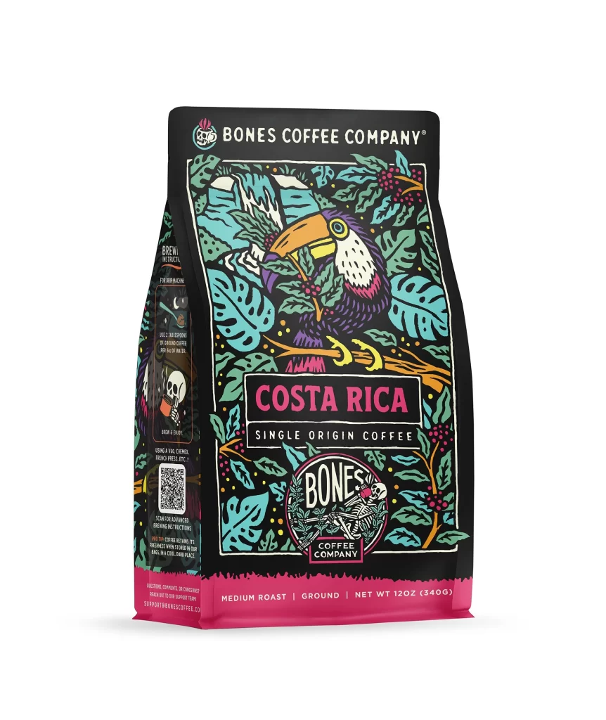 Bones Coffee Costa Rica Single Origin Coffee Bag Front Packaging