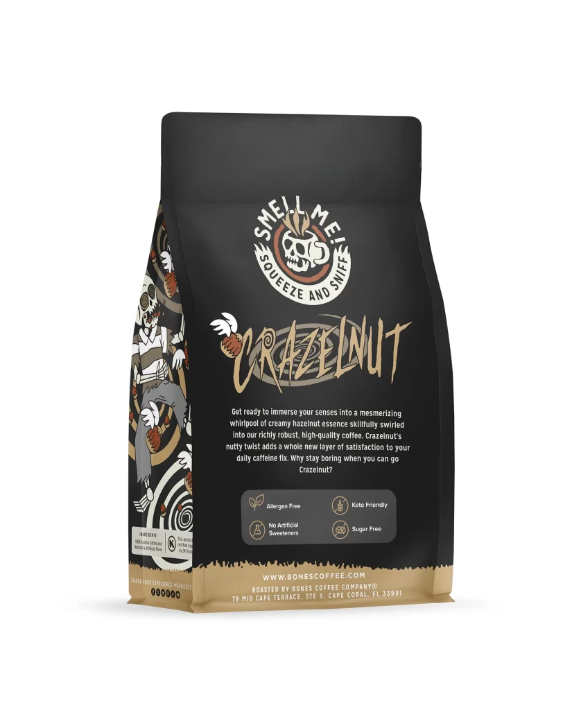 Bones Coffee Crazelnut Coffee Bag Back Packaging