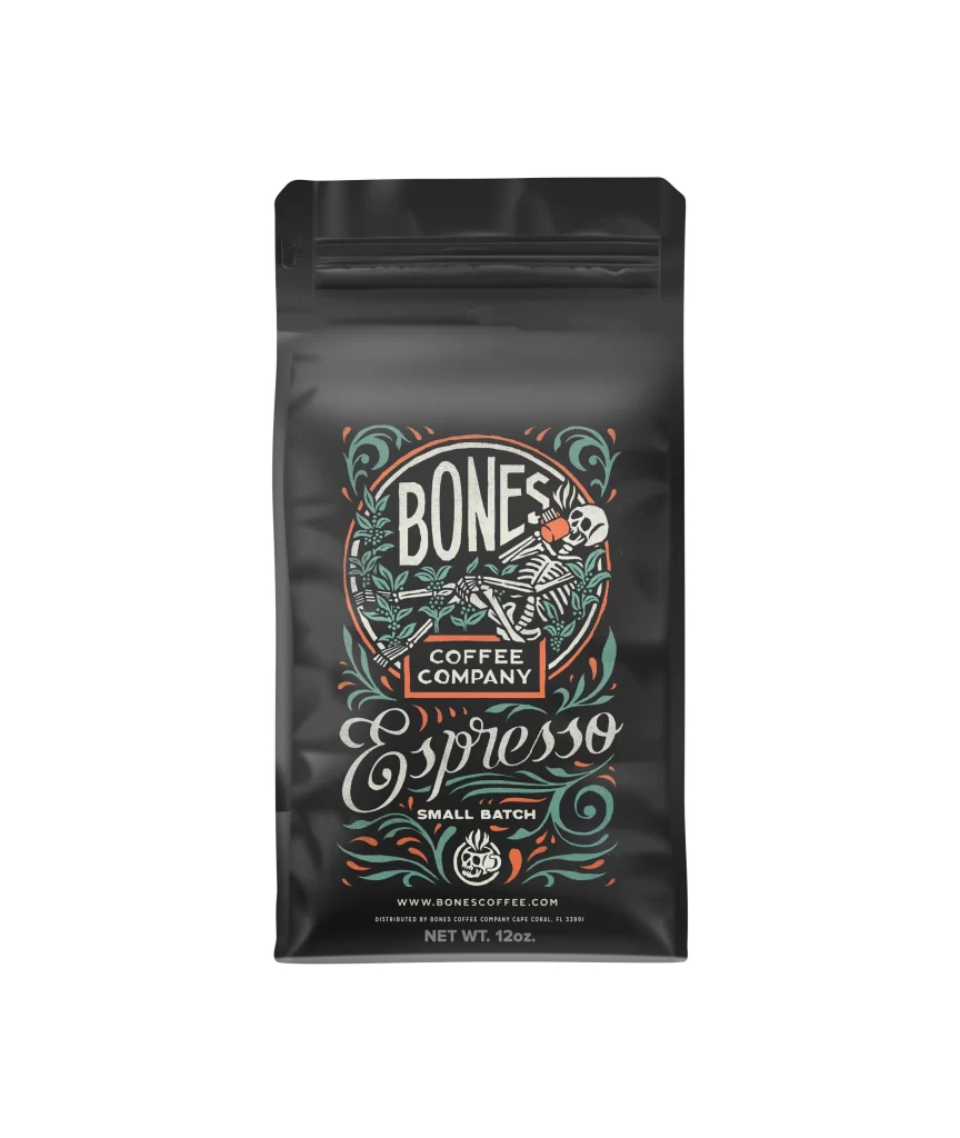 Bones Coffee Espresso Coffee Bag Front Packaging