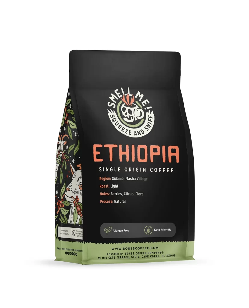 Bones Coffee Ethiopia Single Origin Coffee Bag Back Packaging