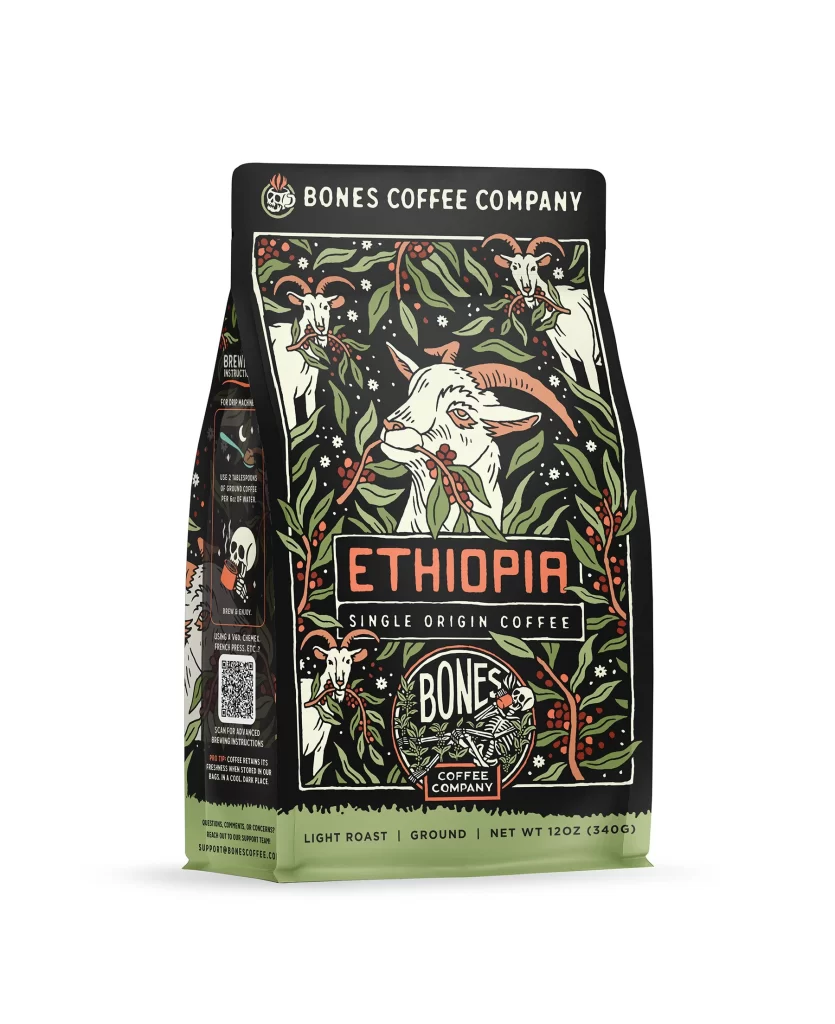 Bones Coffee Ethiopia Single Origin Coffee Bag Front Packaging