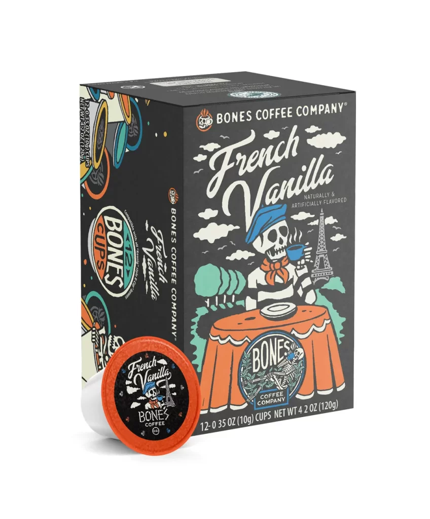 Bones Coffee French Vanilla Single Serve Cups Packaging