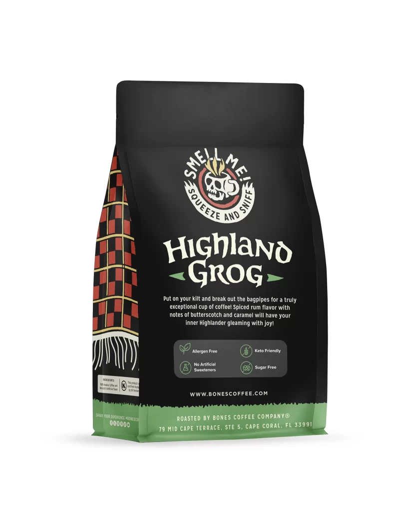 Bones Coffee Highland Grog Coffee Bag Back Packaging