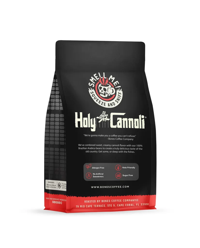 Bones Coffee Holy Cannoli Coffee Bag Back Packaging