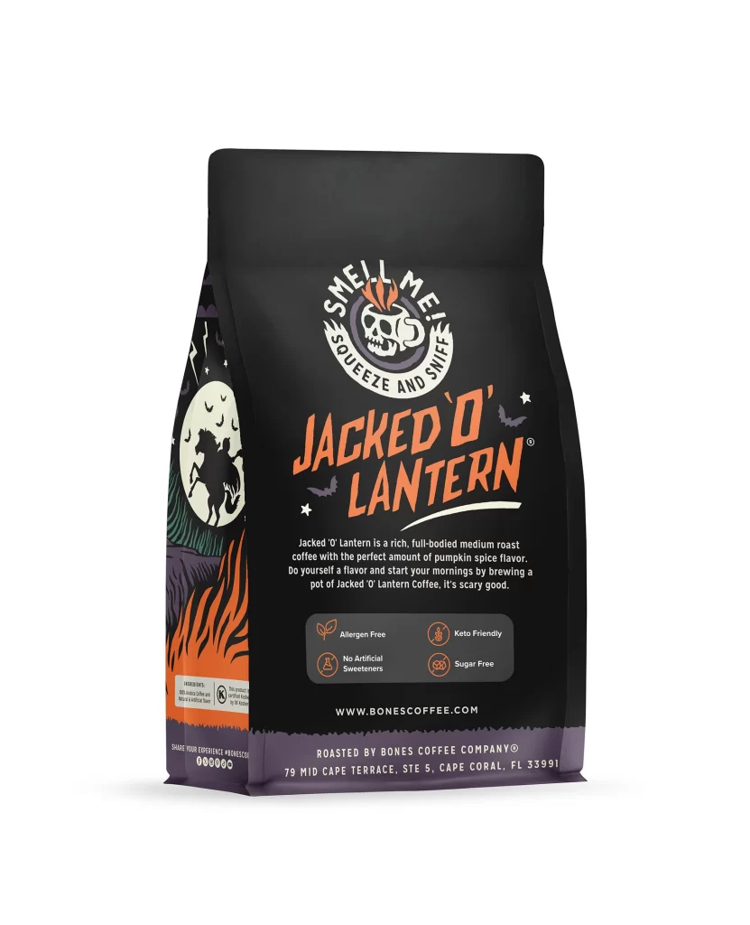 Bones Coffee Jacked O’ Lantern Coffee Bag Back Packaging