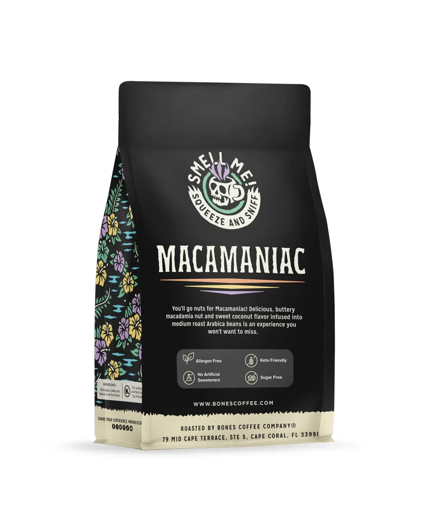 Bones Coffee Macamaniac Coffee Bag Back Packaging