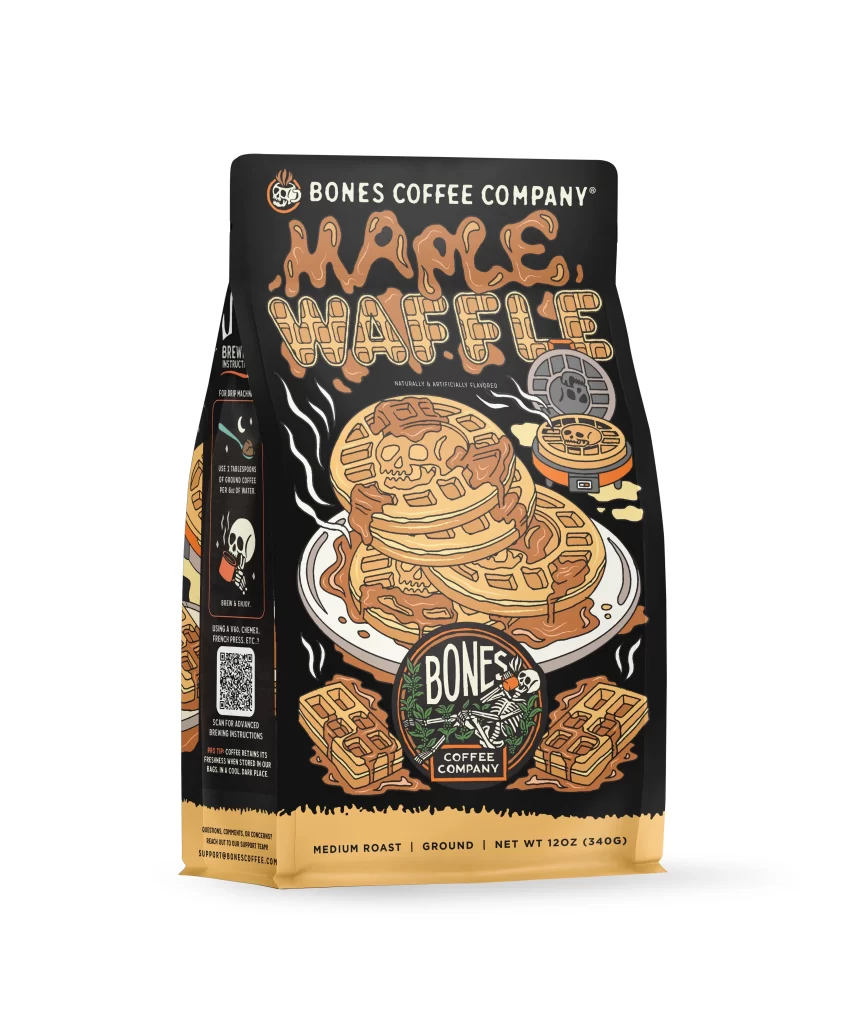 Bones Coffee Maple Waffle Coffee Bag Front Packaging