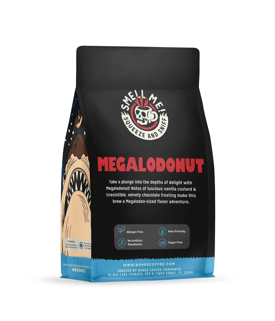 Bones Coffee Megalodonut Coffee Bag Back Packaging