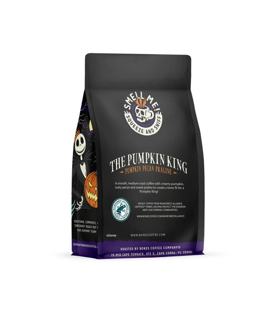Bones Coffee Pumpkin King Coffee Bag Back Packaging