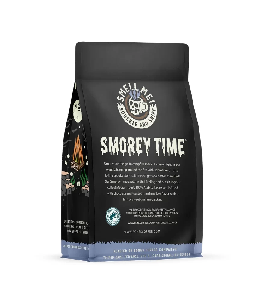 Bones Coffee Smorey Time Coffee Bag Back Packaging
