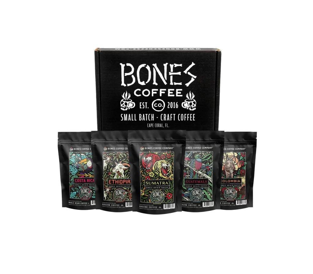 Bones Coffee World Tour 4 oz Bundle Packaging