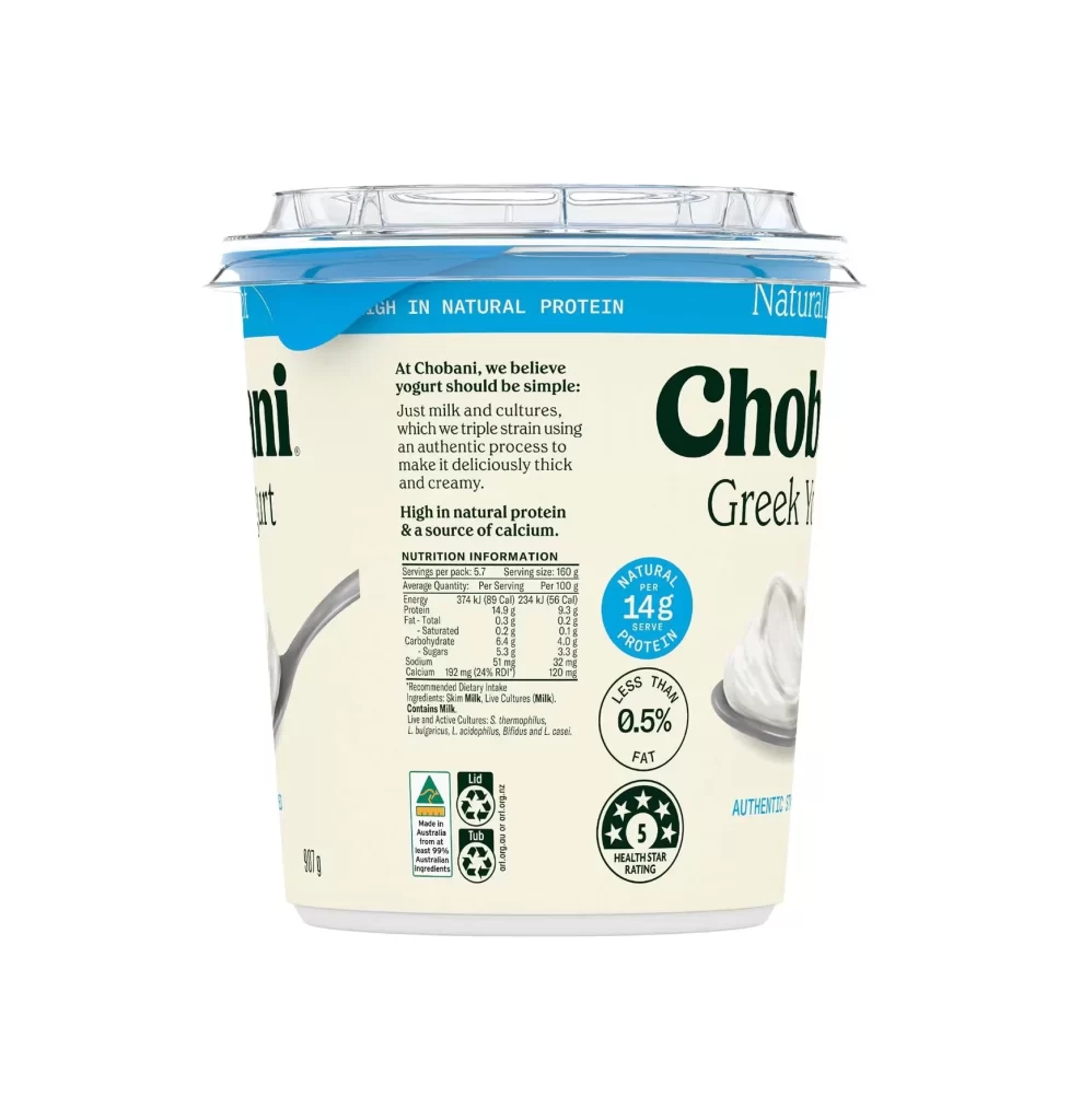 Chobani Greek Yogurt Natural Packaging Australia