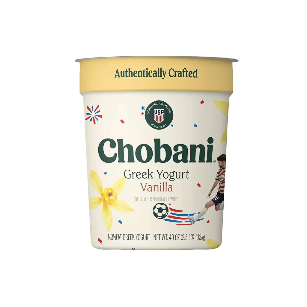 Chobani Greek Yogurt Vanilla 40 Oz Tub Packaging