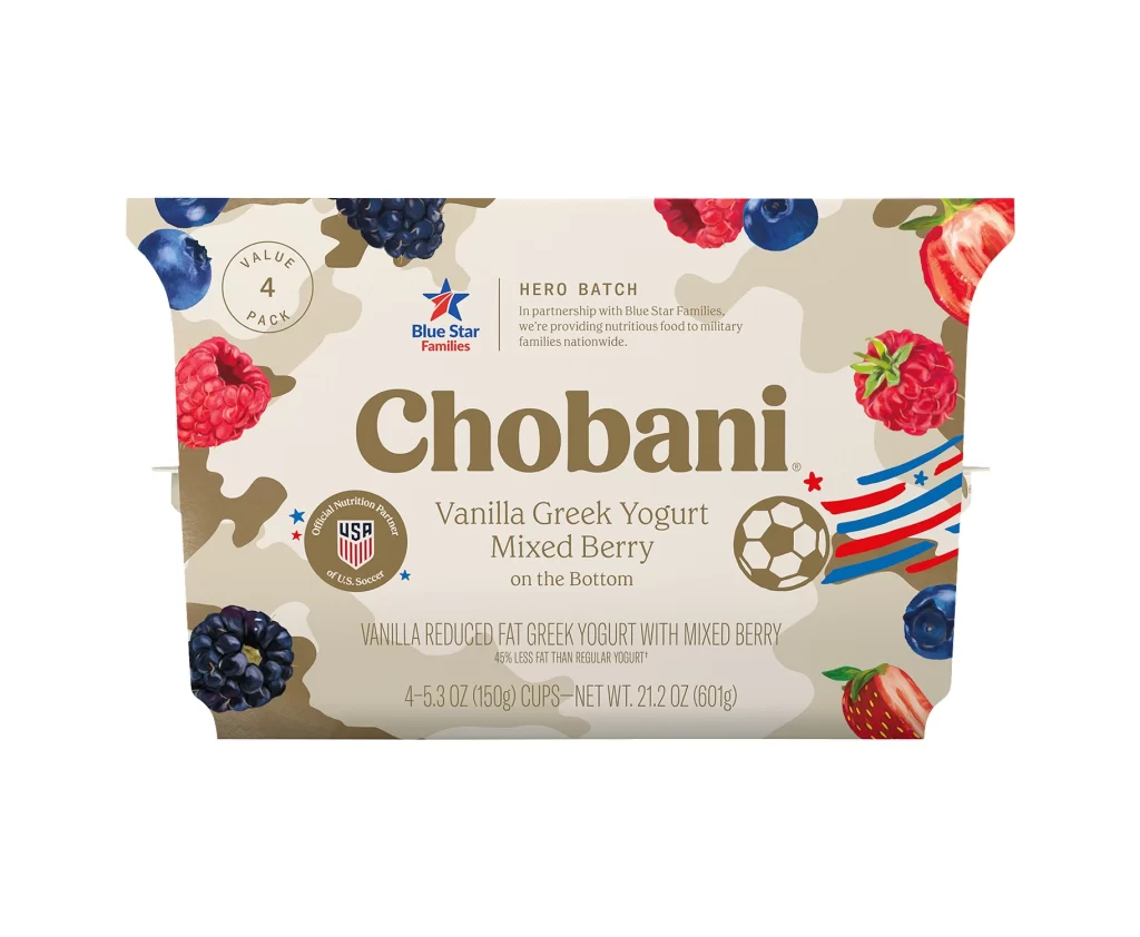 Chobani Greek Yogurt Vanilla Mixed Berry 4 Pack Front View Packaging