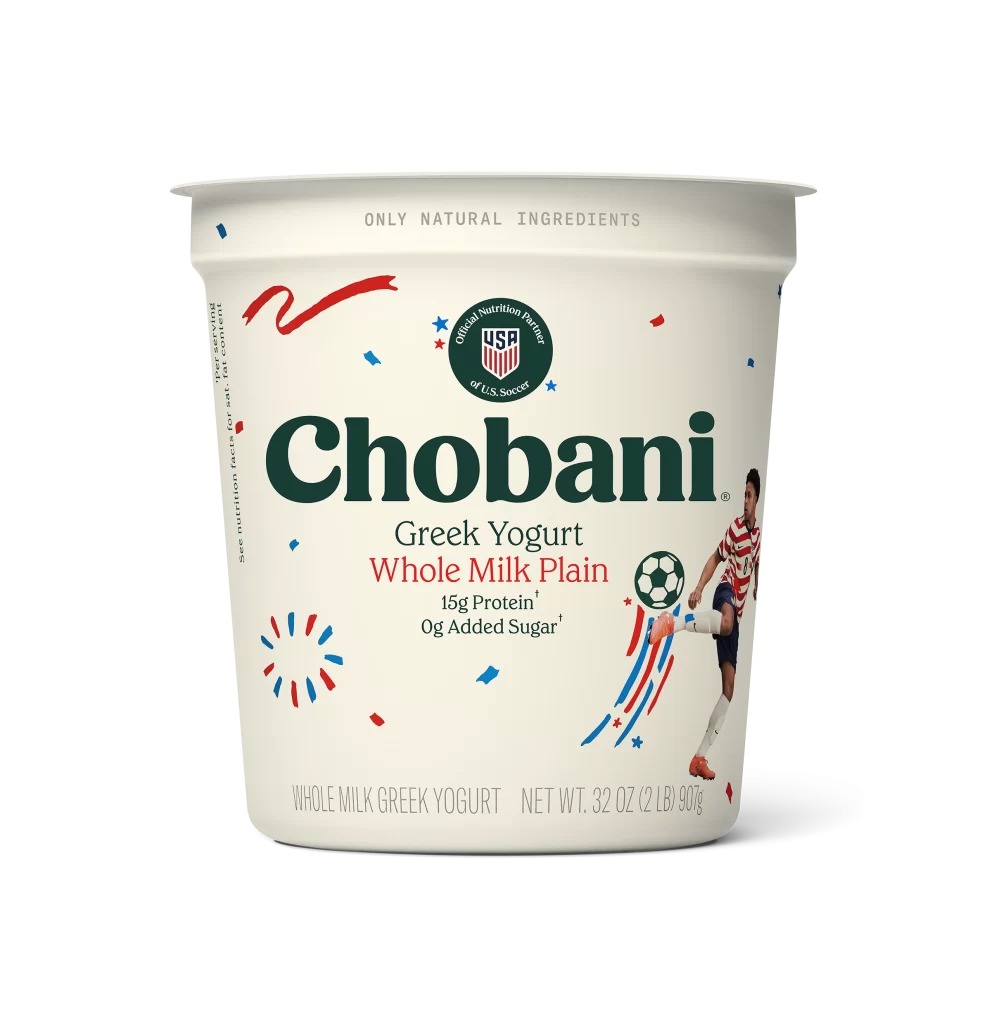 Chobani Greek Yogurt Whole Milk Plain US Soccer Edition Packaging
