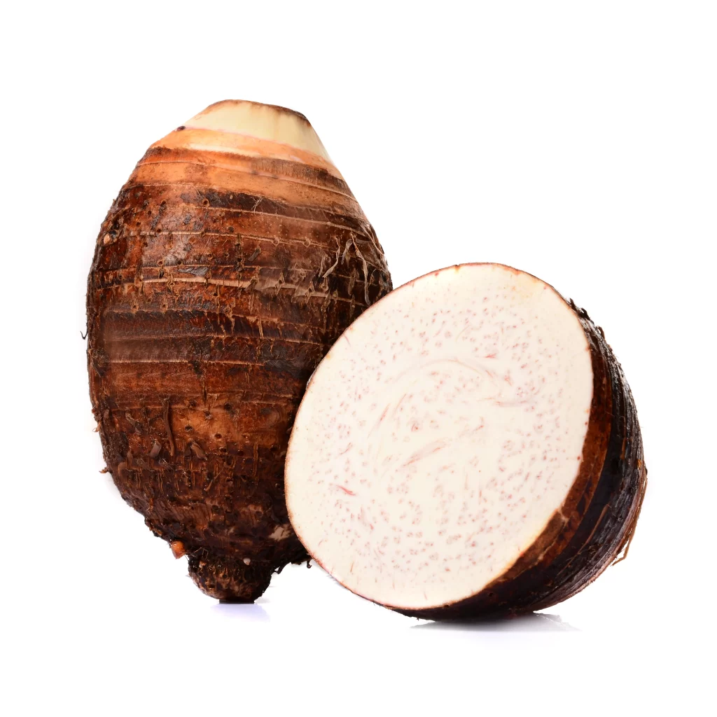 Fresh Taro Root Whole and Halved