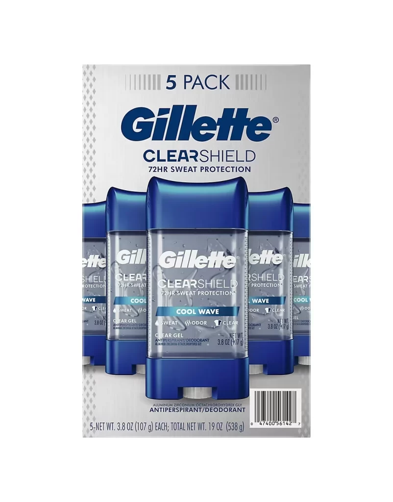 Gillette ClearShield Cool Wave Deodorant 5 Pack Packaging