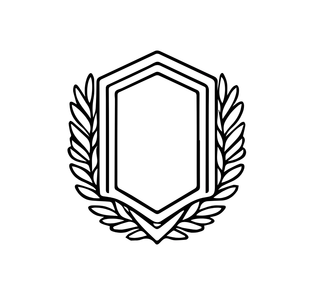 Hexagonal Laurel Emblem Line Art Vector