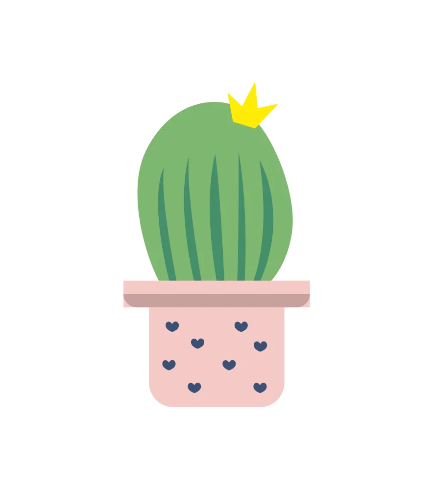 Potted Cactus Yellow Flower Flat Illustration Vector