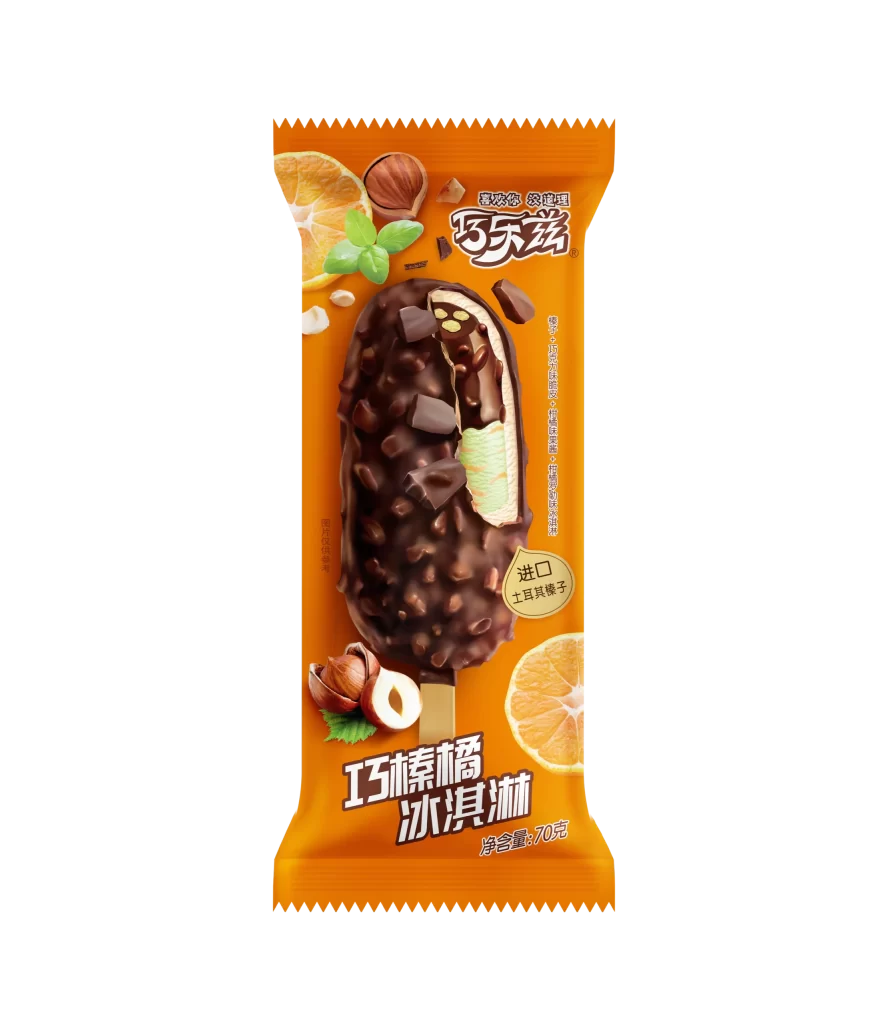 Qiaolezi Chocolate Hazelnut Orange Ice Cream Bar Packaging
