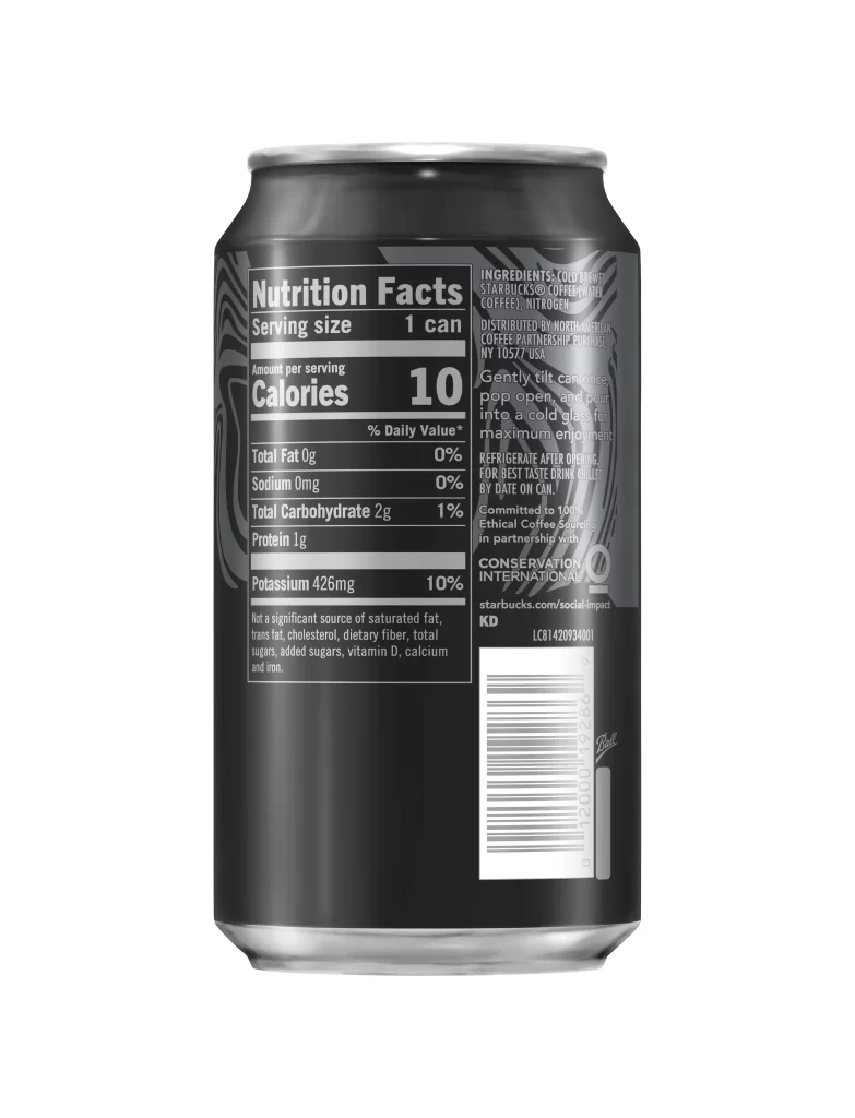 Starbucks Nitro Cold Brew Coffee Packaging Nutrition Facts