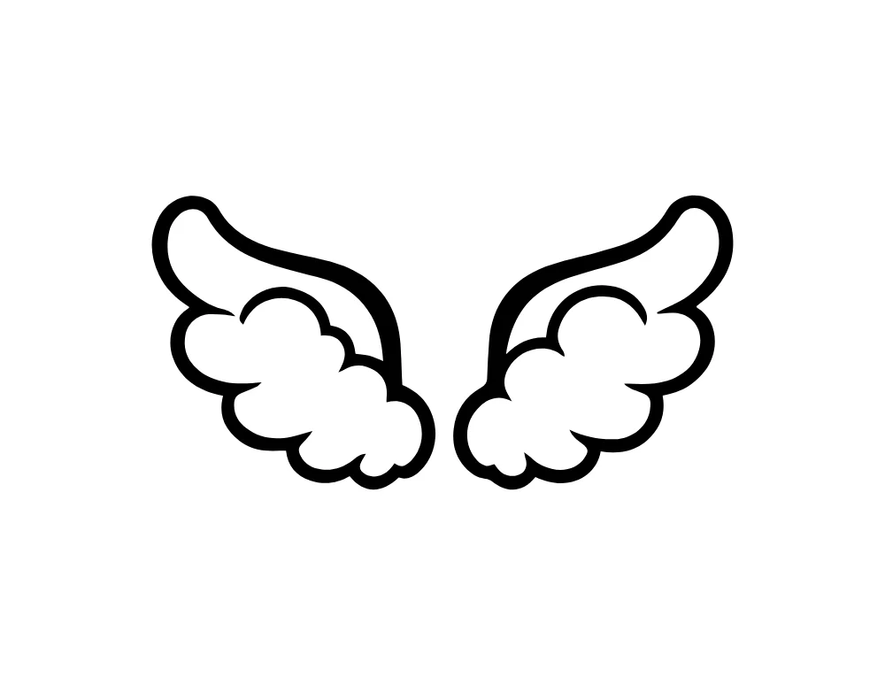 White Outlined Cartoon Wings Vector
